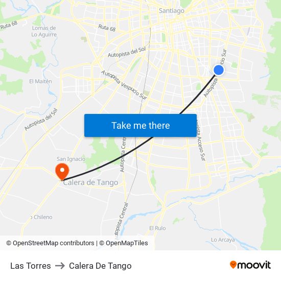 Las Torres to Calera De Tango map