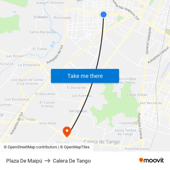 Plaza De Maipú to Calera De Tango map