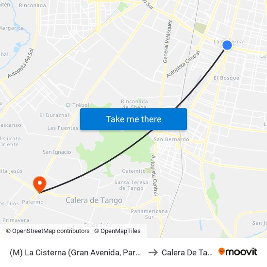 (M) La Cisterna (Gran Avenida, Parad. 25) to Calera De Tango map