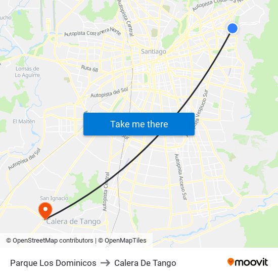 Parque Los Dominicos to Calera De Tango map