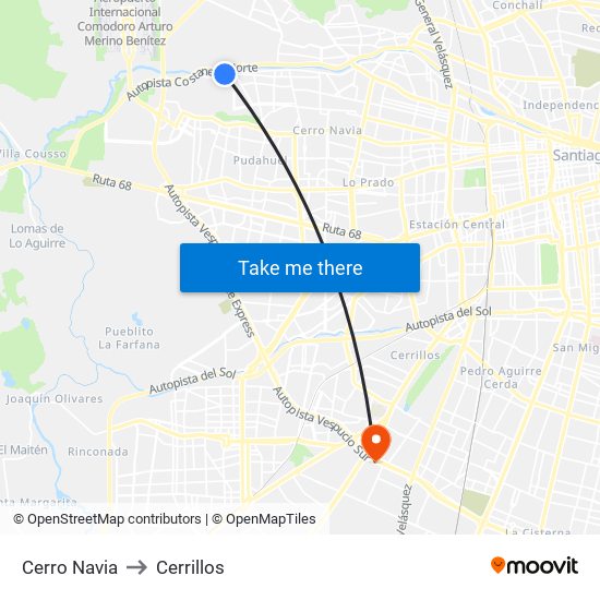 Cerro Navia to Cerrillos map