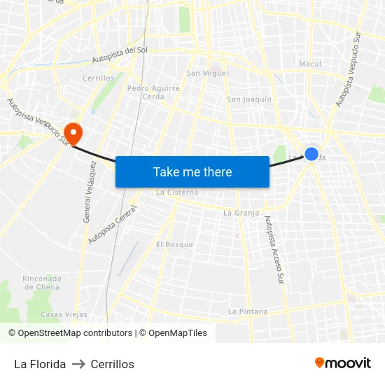 La Florida to Cerrillos map