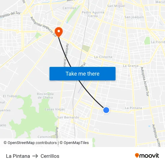 La Pintana to Cerrillos map