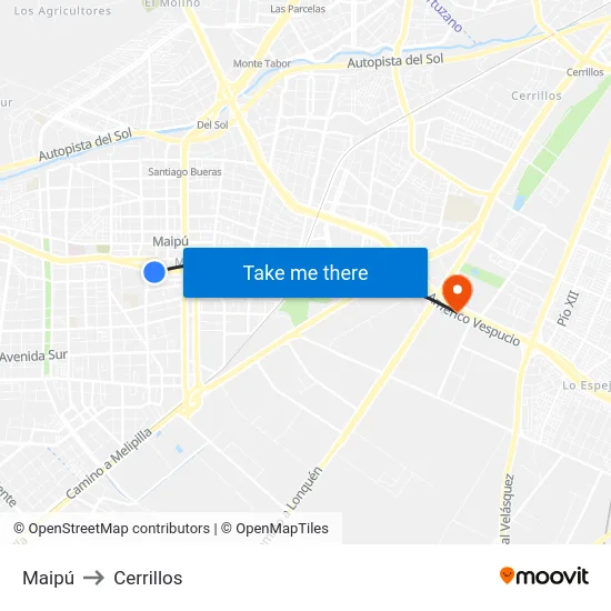 Maipú to Cerrillos map