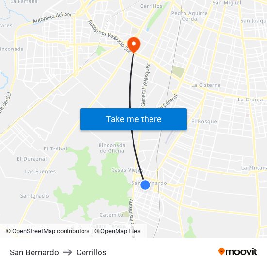 San Bernardo to Cerrillos map