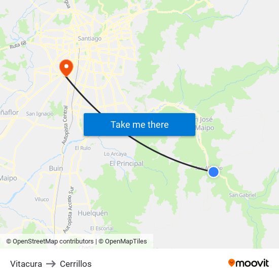 Vitacura to Cerrillos map