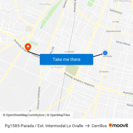 Pg1585-Parada / Est. Intermodal Lo Ovalle to Cerrillos map