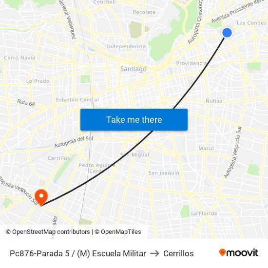Pc876-Parada 5 / (M) Escuela Militar to Cerrillos map