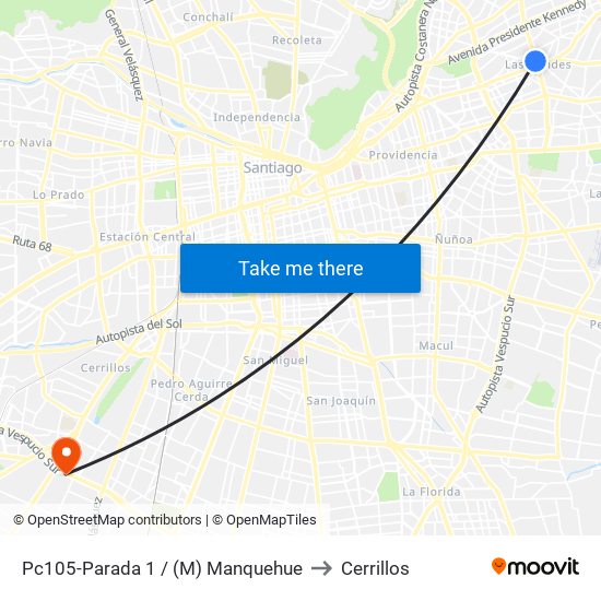 Pc105-Parada 1 / (M) Manquehue to Cerrillos map