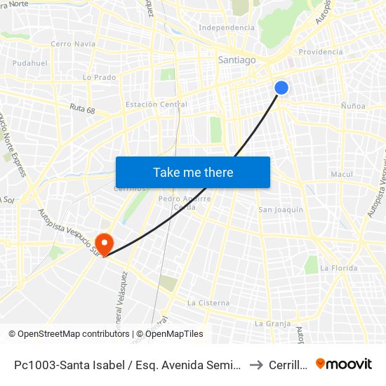 Pc1003-Santa Isabel / Esq. Avenida Seminario to Cerrillos map
