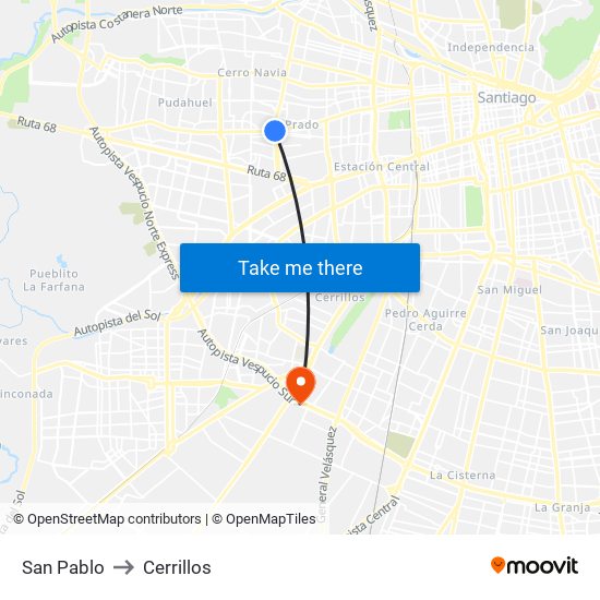 San Pablo to Cerrillos map