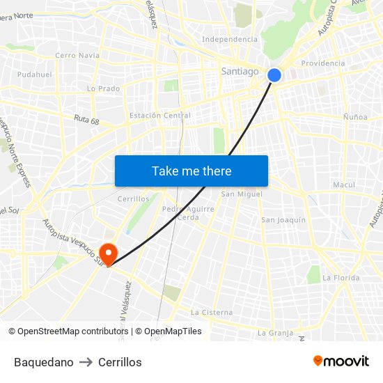 Baquedano to Cerrillos map