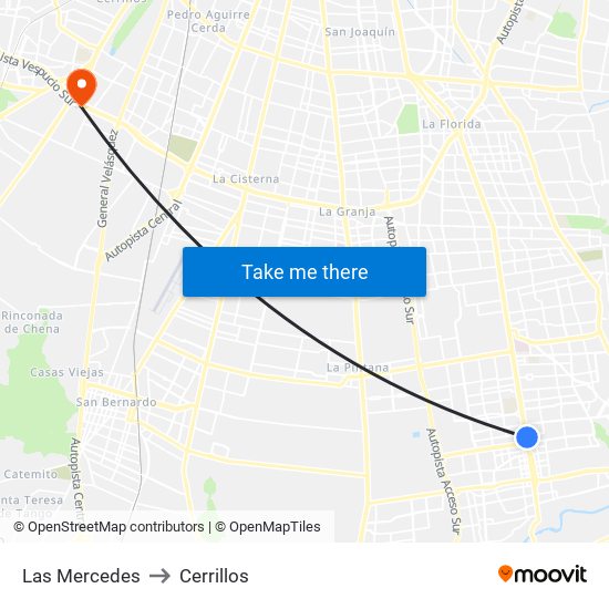 Las Mercedes to Cerrillos map