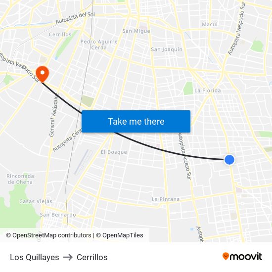 Los Quillayes to Cerrillos map
