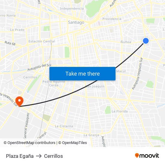 Plaza Egaña to Cerrillos map