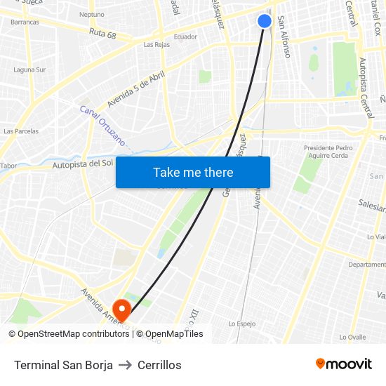 Terminal San Borja to Cerrillos map