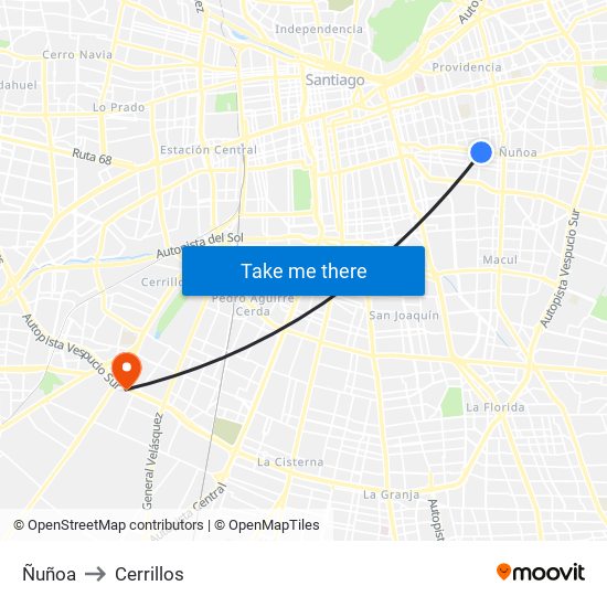 Ñuñoa to Cerrillos map