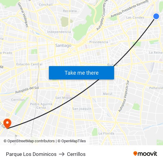 Parque Los Dominicos to Cerrillos map