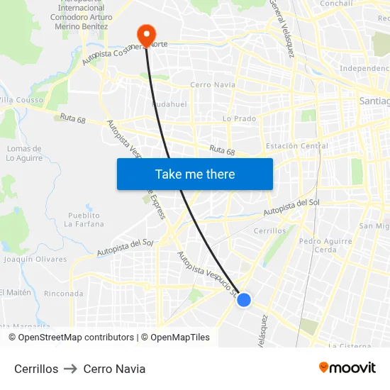 Cerrillos to Cerro Navia map