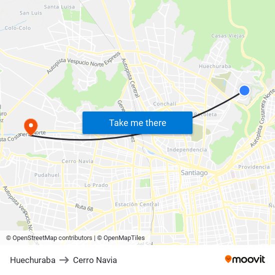 Huechuraba to Cerro Navia map