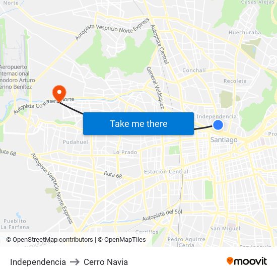 Independencia to Cerro Navia map