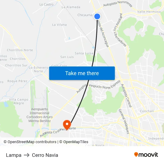 Lampa to Cerro Navia map