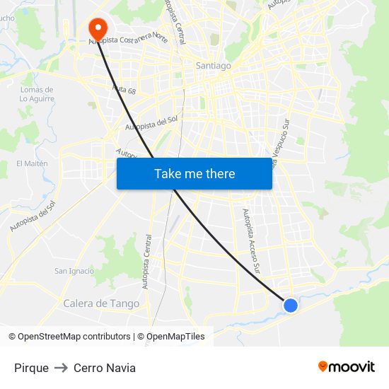 Pirque to Cerro Navia map
