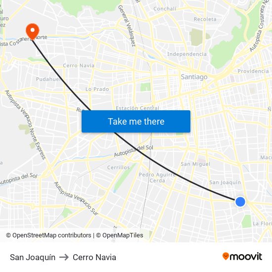 San Joaquín to Cerro Navia map