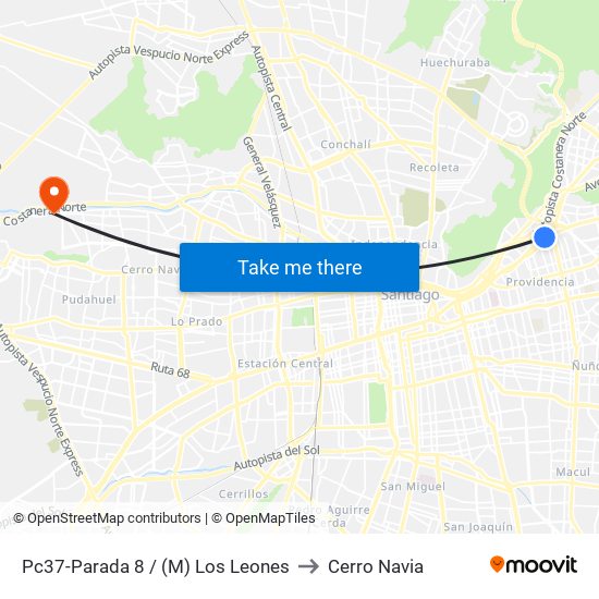 Pc37-Parada 8 / (M) Los Leones to Cerro Navia map