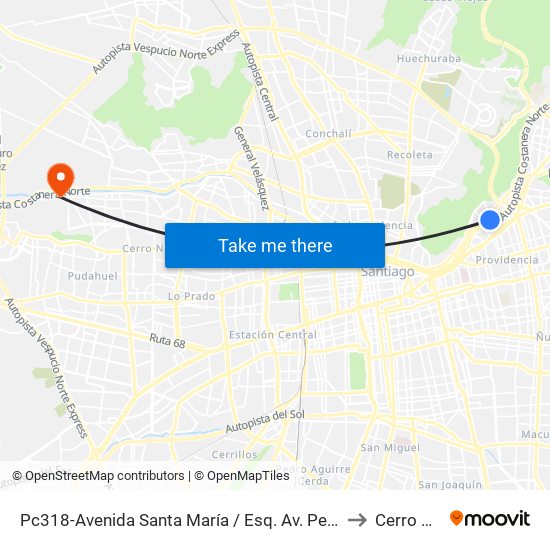 Pc318-Avenida Santa María / Esq. Av. Pedro De Valdivia to Cerro Navia map