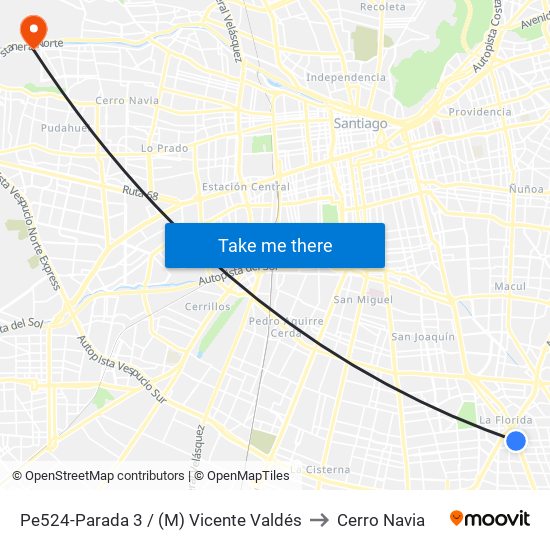 Pe524-Parada 3 / (M) Vicente Valdés to Cerro Navia map