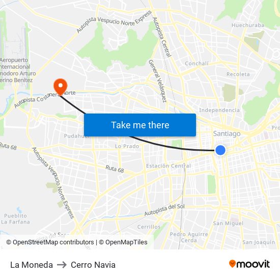 La Moneda to Cerro Navia map