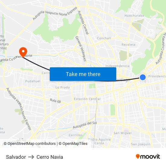Salvador to Cerro Navia map