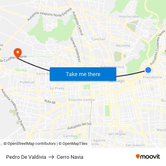 Pedro De Valdivia to Cerro Navia map