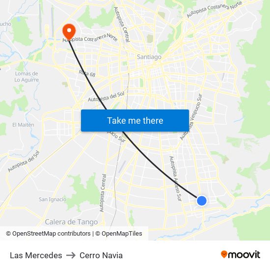 Las Mercedes to Cerro Navia map