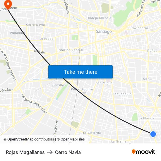 Rojas Magallanes to Cerro Navia map