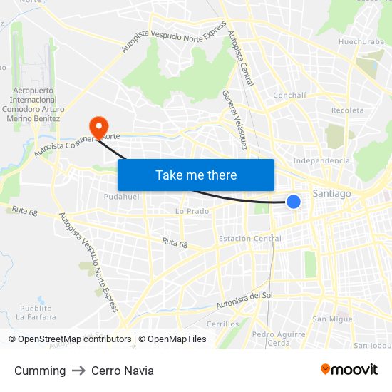 Cumming to Cerro Navia map