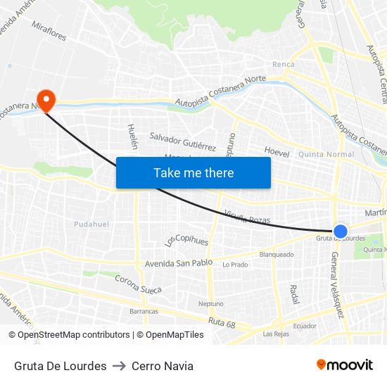 Gruta De Lourdes to Cerro Navia map