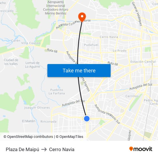 Plaza De Maipú to Cerro Navia map