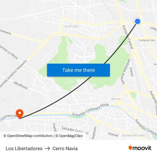 Los Libertadores to Cerro Navia map