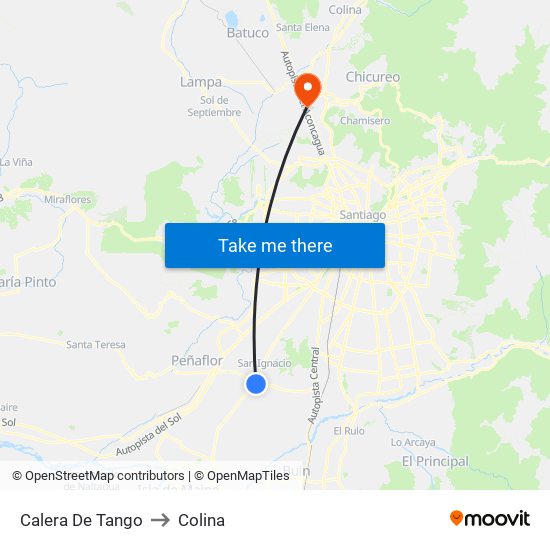 Calera De Tango to Colina map