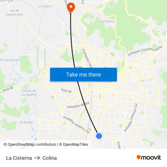 La Cisterna to Colina map