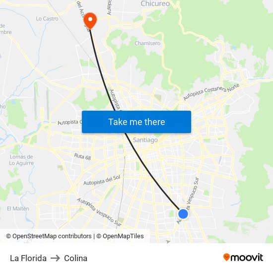 La Florida to Colina map