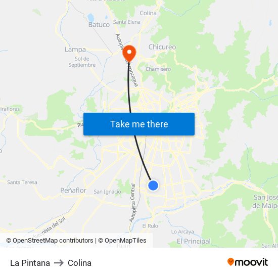 La Pintana to Colina map