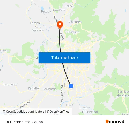 La Pintana to Colina map