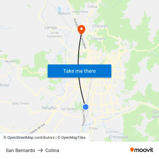 San Bernardo to Colina map