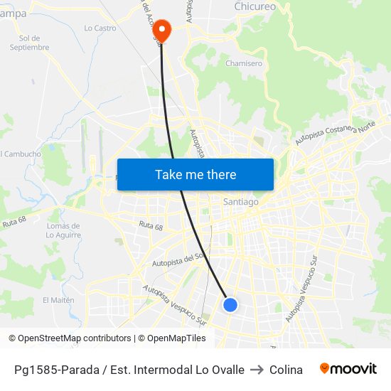 Pg1585-Parada / Est. Intermodal Lo Ovalle to Colina map