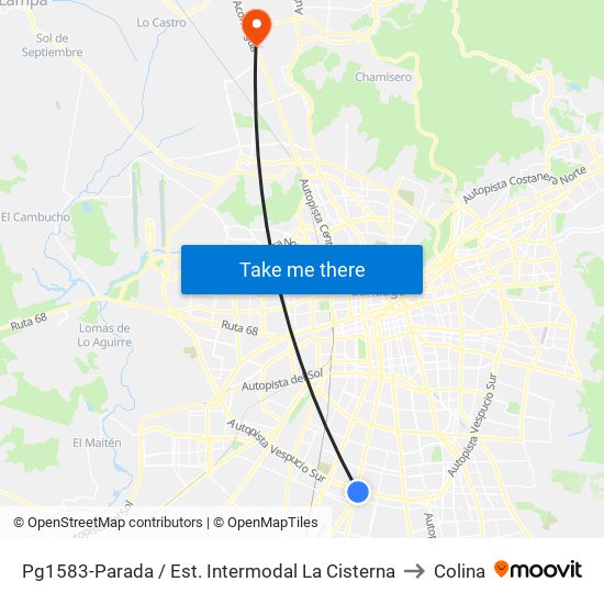 Pg1583-Parada / Est. Intermodal La Cisterna to Colina map