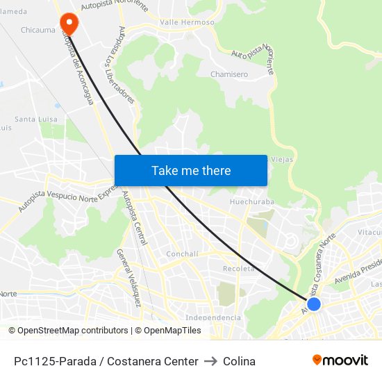 Pc1125-Parada / Costanera Center to Colina map