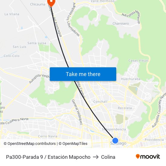 Pa300-Parada 9 / Estación Mapocho to Colina map